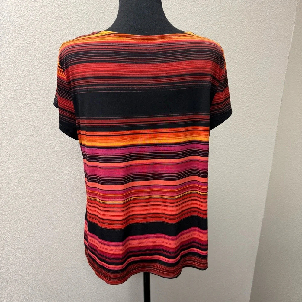 Worthington Petite PXL Orange Black Striped Career Blouse Stretch Top - Picture 5 of 9